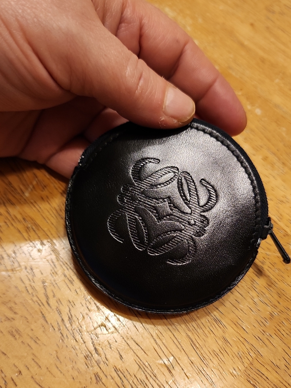black Loewe leather anagram coin purse EUC